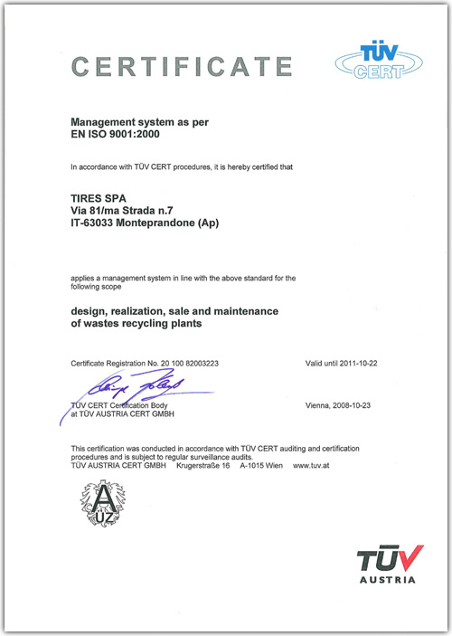 Tires certificat de recyclage