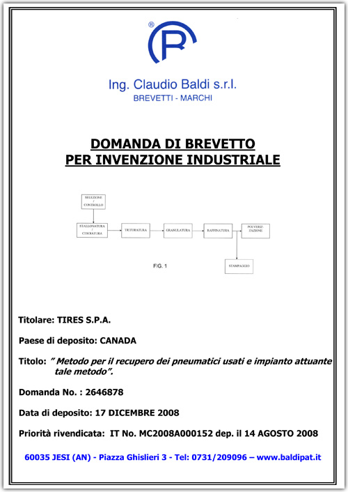 Brevetto impianto riciclo Tyres Canada