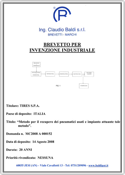 Brevetto impianto riciclo Tyres Italia