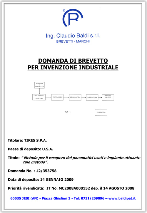 Brevetto impianto riciclo Tyres U.S.A.